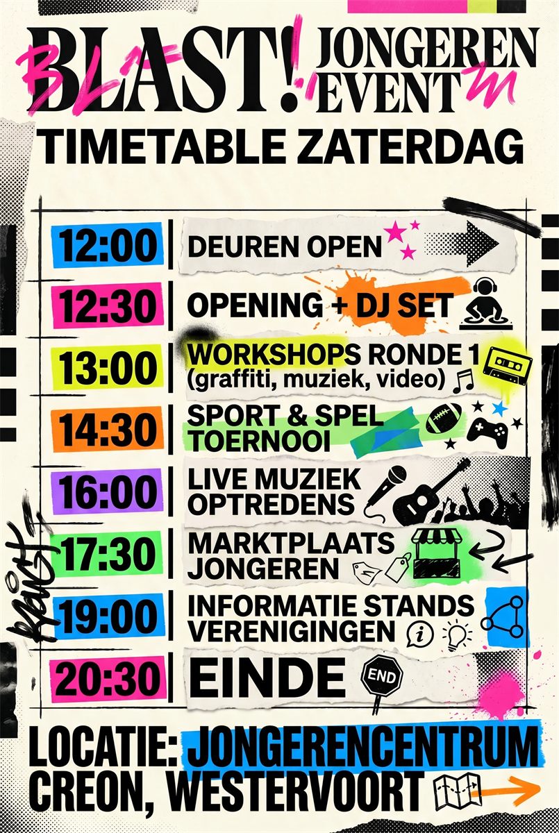 De achterkant van de flyer van ToekomstMakers, met het dagprogramma