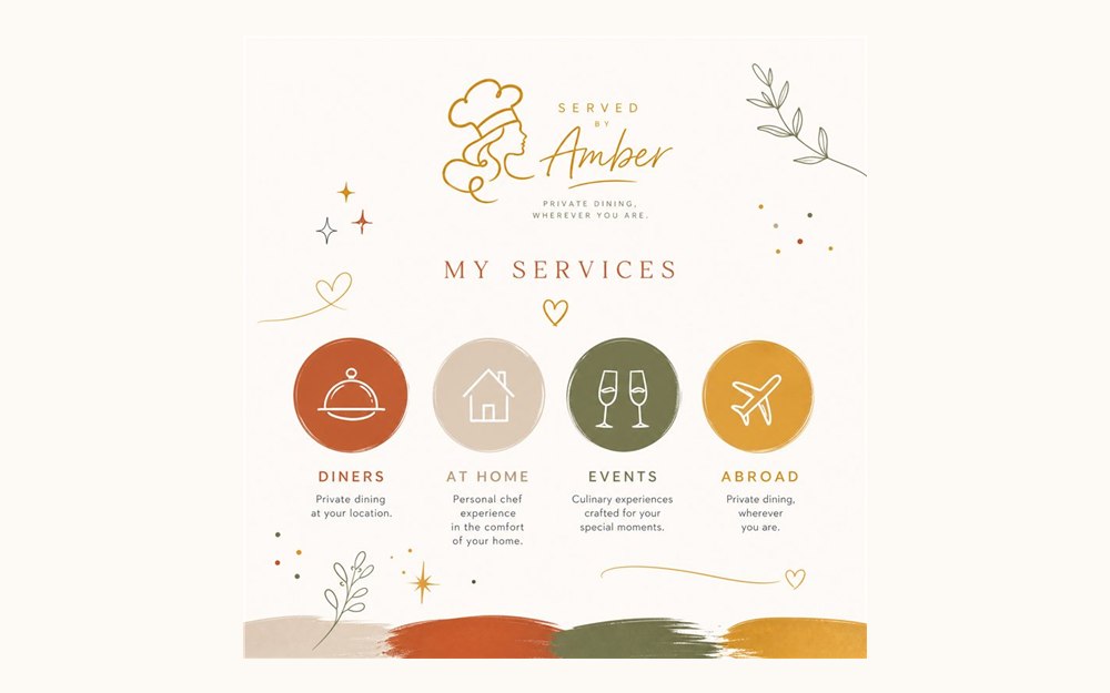 Instagram-carousel voor Served by Amber met vier diensten in haar huisstijl